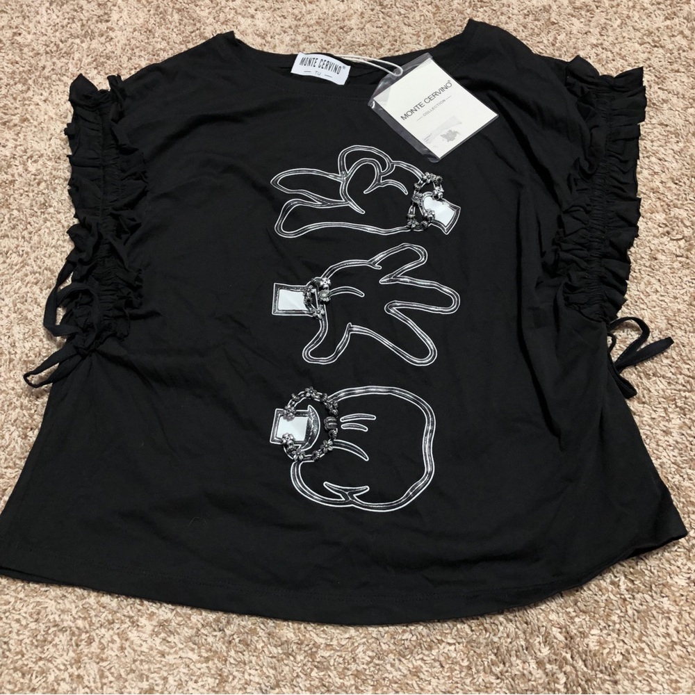 Ruffle Shirt Graphic Beaded Black Monte Cervino